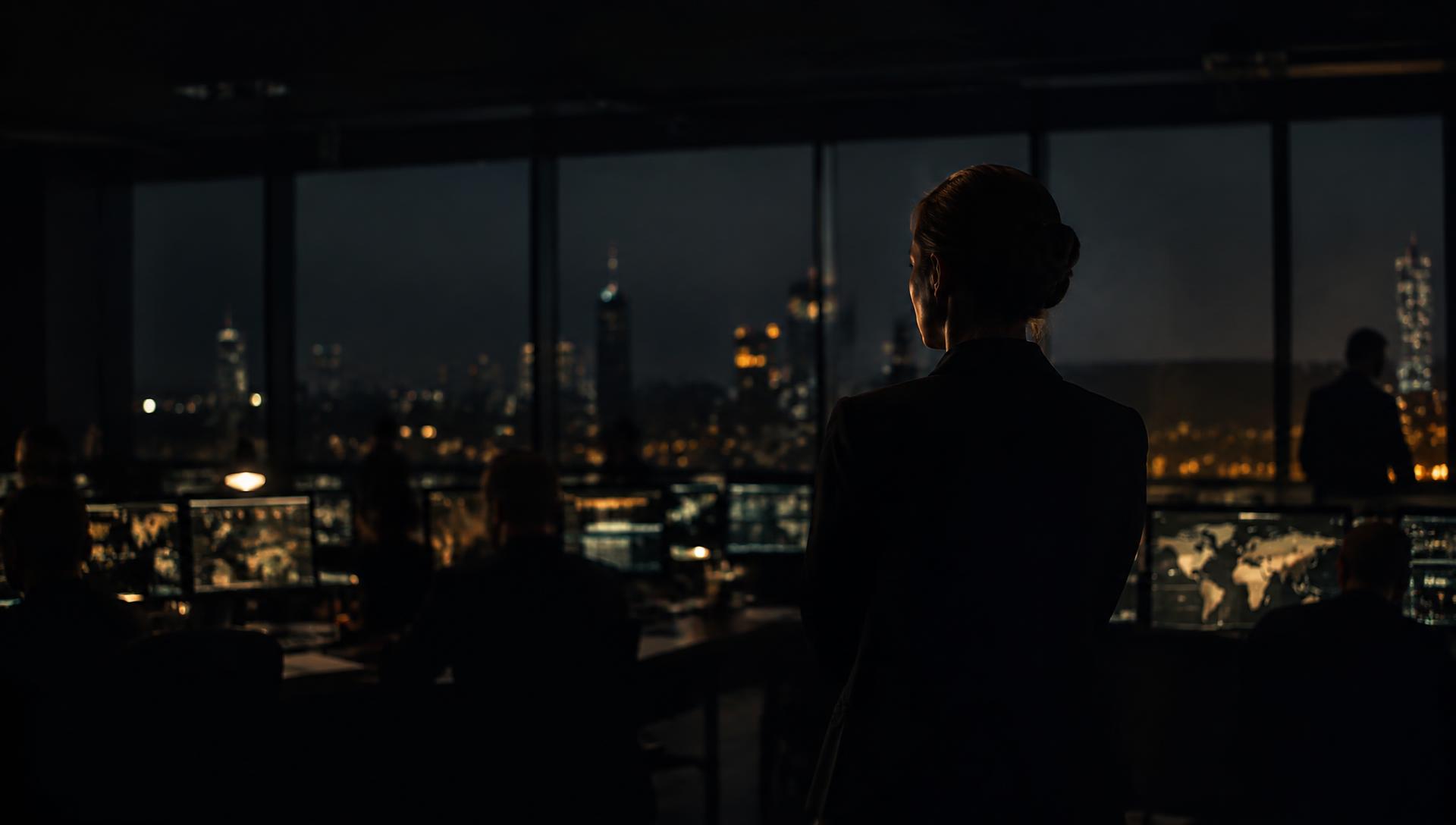 A night-time security operations room