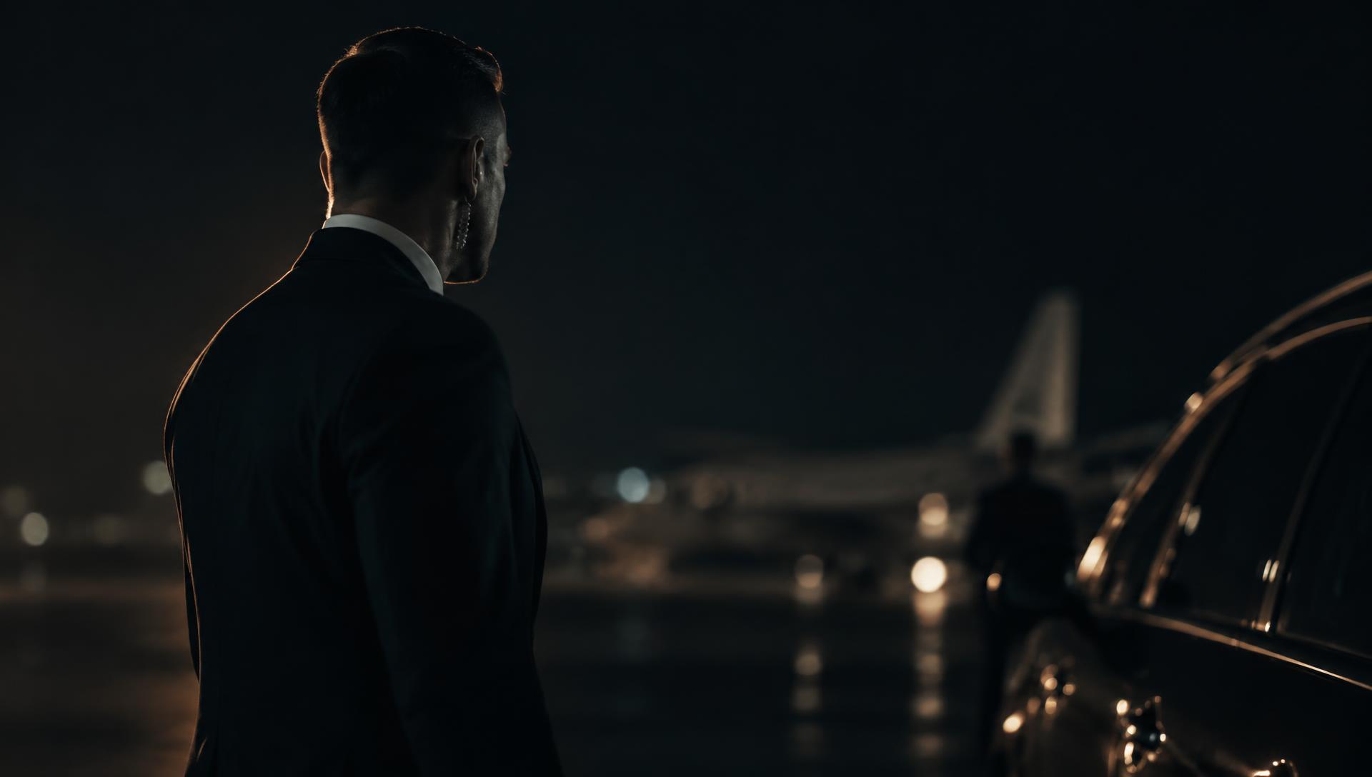 A close protection officer at night